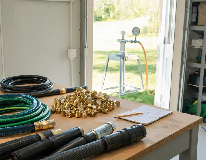 Flexzilla hose engineering and garden testing workspace