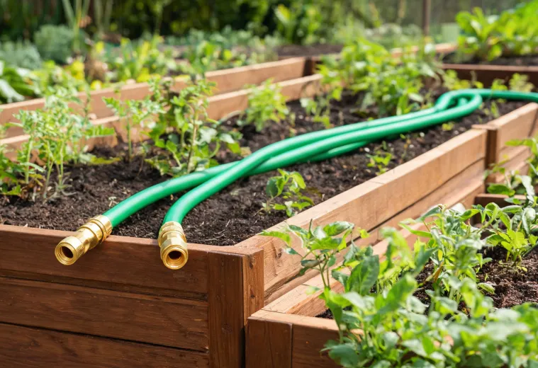Flexible hose ready for raised bed watering